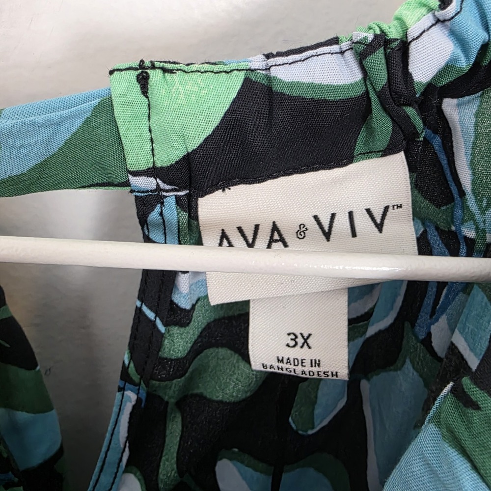 NEW Ava & Viv Black Green Blue Floral Tropical Sleeveless‎ Midi Dress Size 3X - Picture 4 of 8